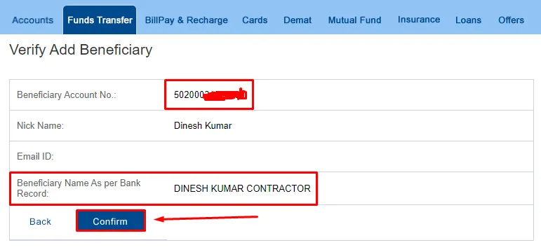 How to add Beneficiary in HDFC