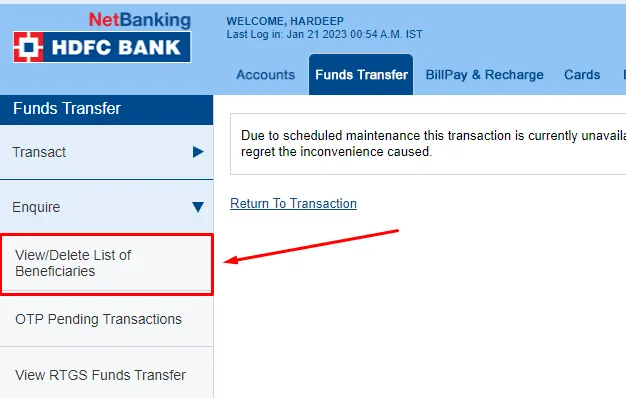 How to add Beneficiary in HDFC