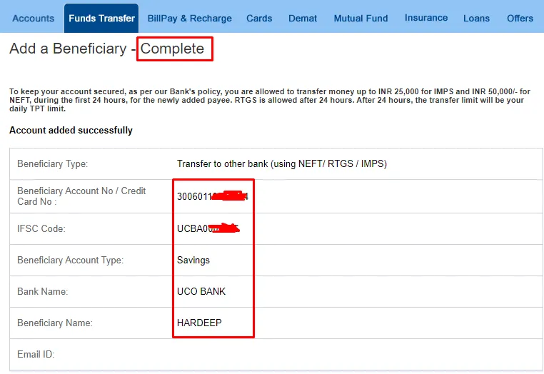 How to add Beneficiary in HDFC