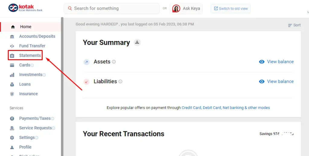 how to download Kotak Bank Statement