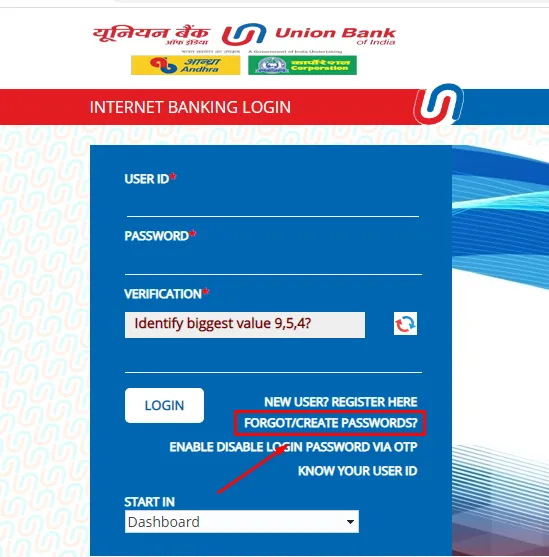 how to reset Union Bank Net Banking Password