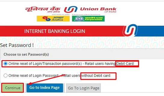 how to reset Union Bank Net Banking Password