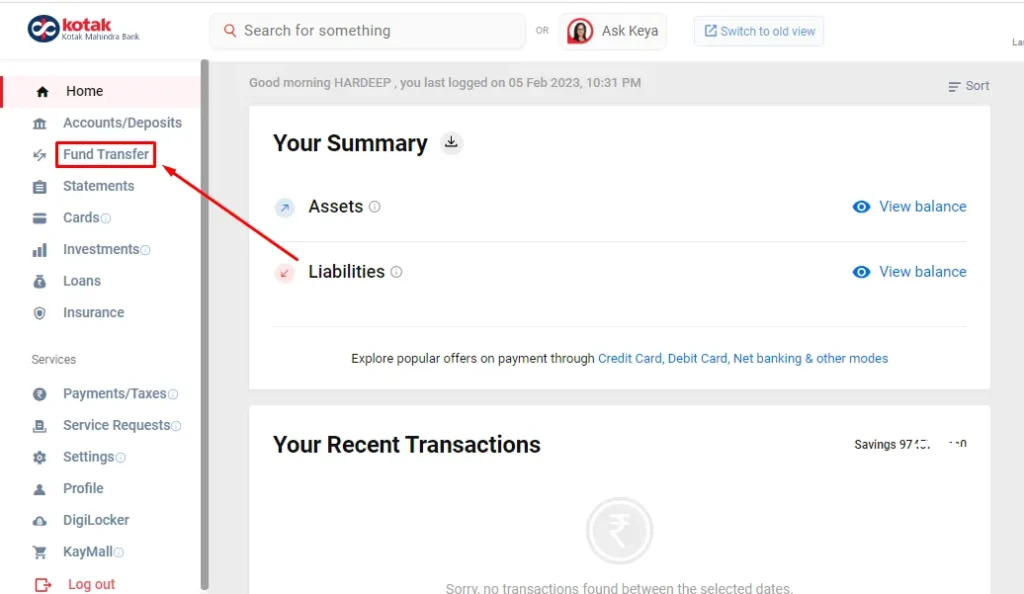 How to transfer money from Kotak to HDFC