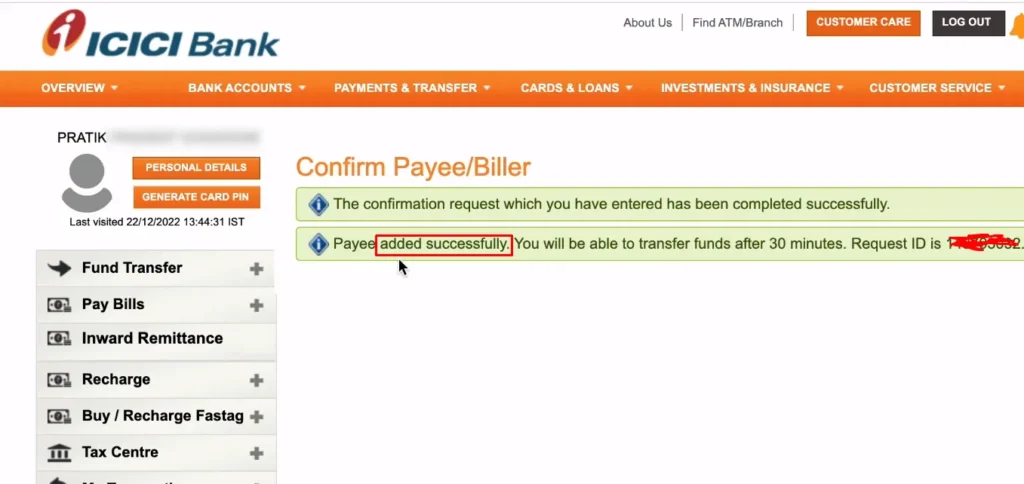 How To Add Payee In ICICI Bank 