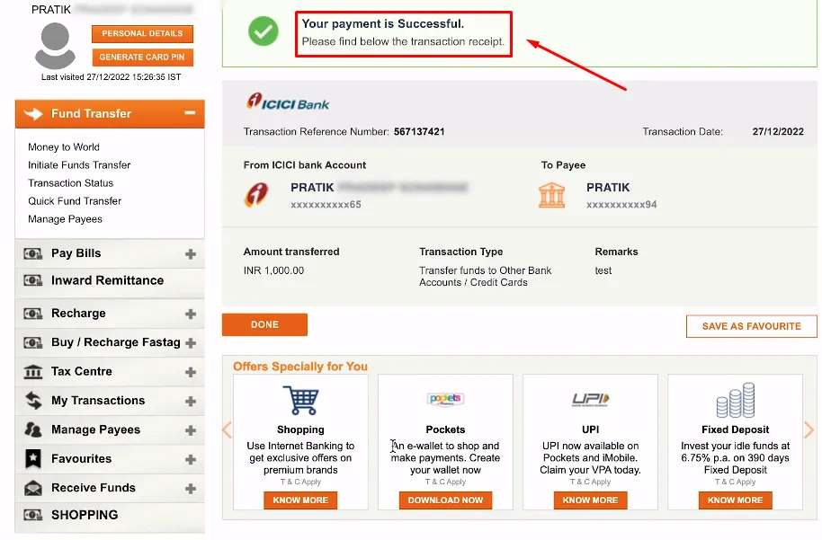 How To Transfer Money From ICICI Bank To Other Bank