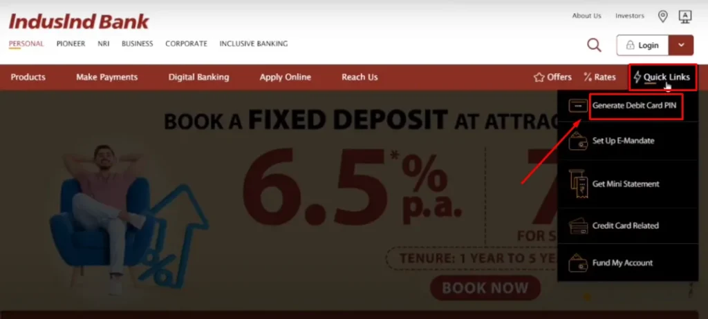 How To Generate IndusInd Bank Debit Card PIN