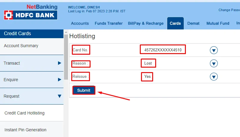 How To Block HDFC Credit Card