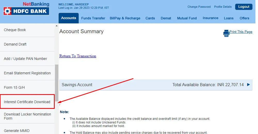 How To Download Interest Certificate From HDFC Bank