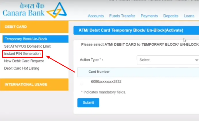 How to generate Canara Bank ATM PIN