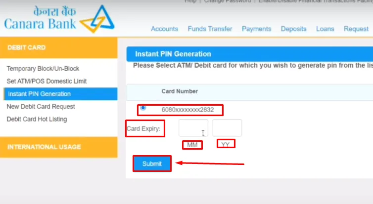 How to generate Canara Bank ATM PIN