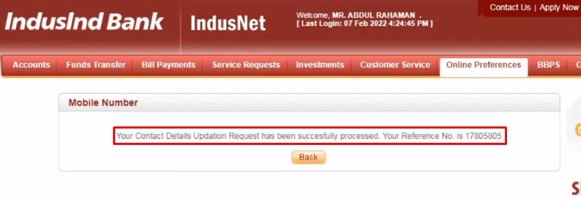 How To Change Mobile Number In IndusInd Bank