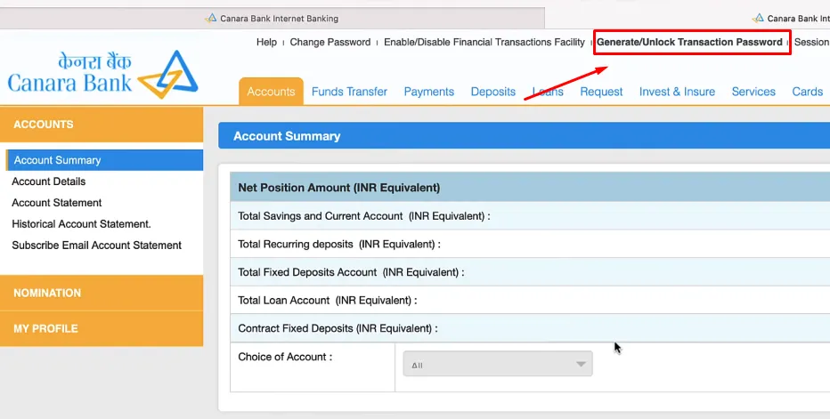 How To Reset Transaction Password Canara Bank