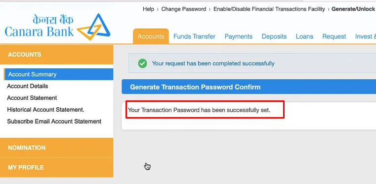 How To Reset Transaction Password Canara Bank