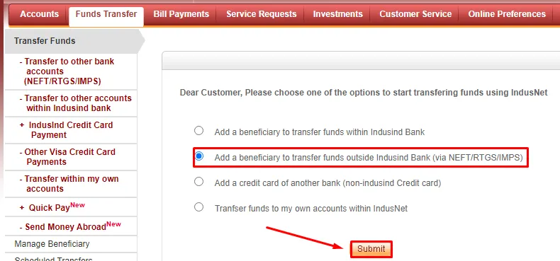 How To Add Beneficiary In IndusInd Bank