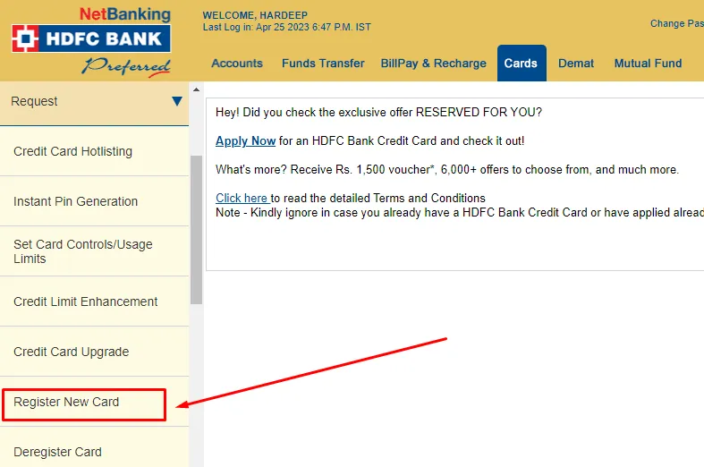 How To Add HDFC Credit Card In Net Banking