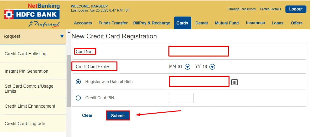 How To Add HDFC Credit Card In Net Banking