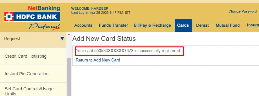 How To Add HDFC Credit Card In Net Banking