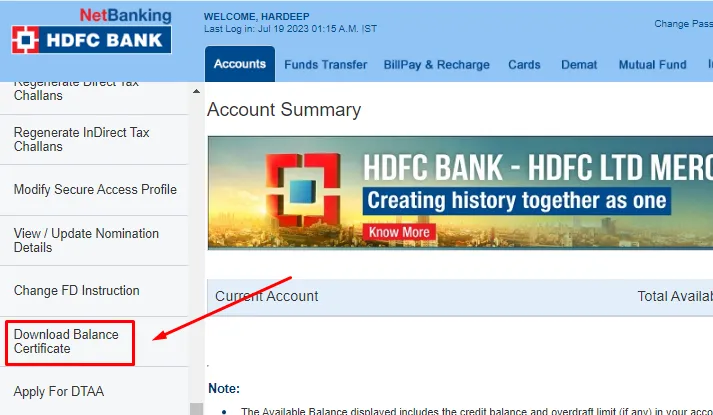 How To Download Balance Certificate From HDFC Bank